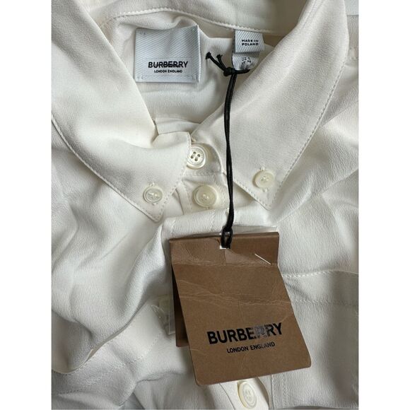 NWT Burberry Button Front Crystal Fringe Cuff Long Sleeve Silk Blouse Ivory Sz 6 - Picture 14 of 14